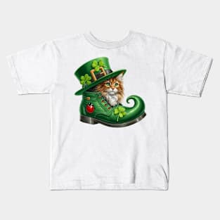 Maine Coon Cat Shoes For Patricks Day Kids T-Shirt